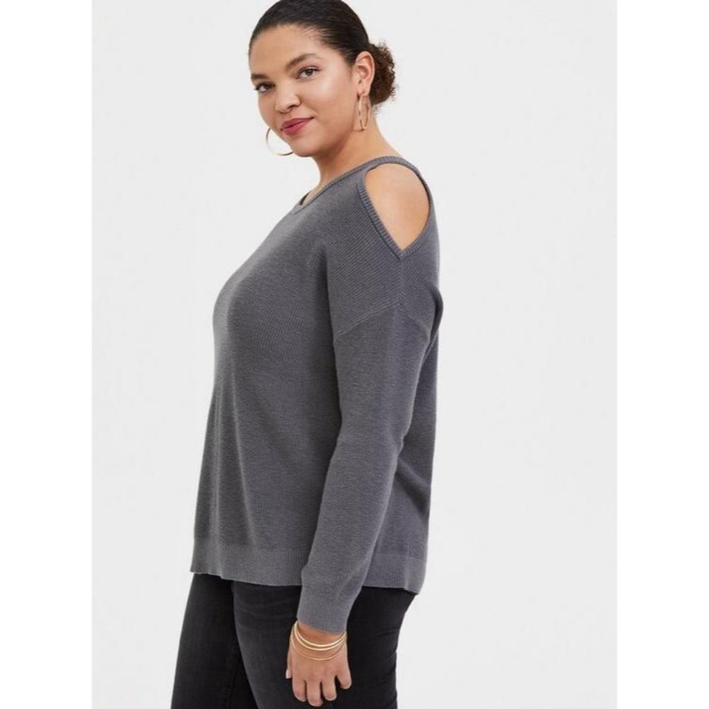 Torrid Ribbed Pullover Cold Shoulder Sweater Womens Size 3x Gray Long Sleeve